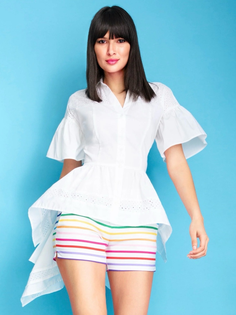 NYC High Low Eyelet Peplum Top